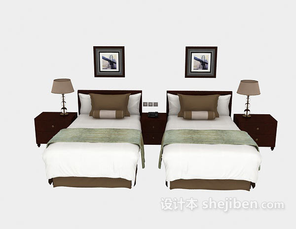 欧式风格宾馆单人床3d模型下载