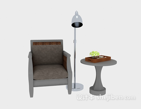 东南亚风格单人沙发、边桌3d模型下载