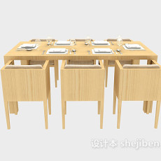 田园实木餐桌3d模型下载