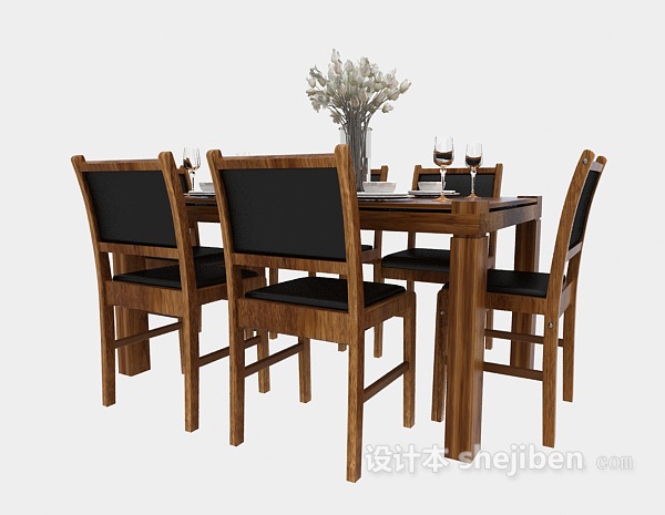 免费东南亚实木餐桌椅3d模型下载