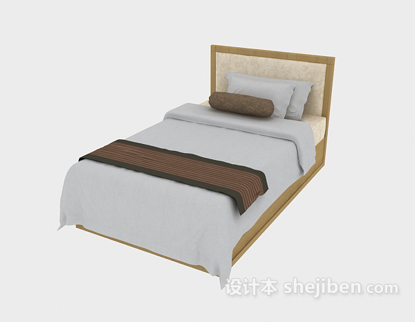 免费现代实木单人床3d模型下载