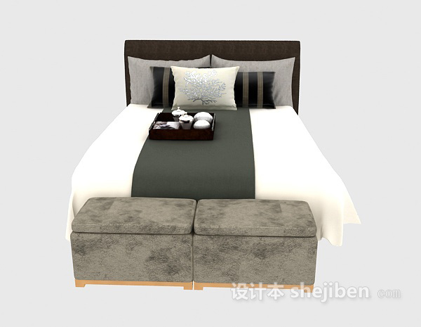 地中海风格家具双人床3d模型下载