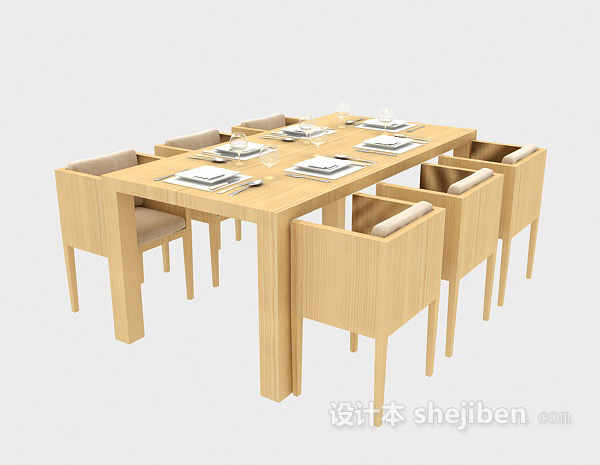 田园风格田园实木餐桌3d模型下载
