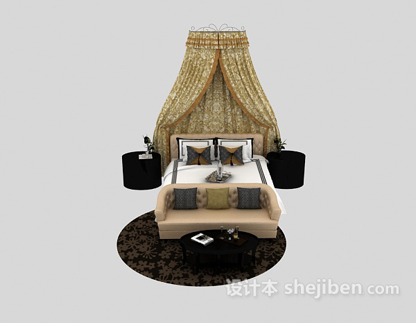 地中海风格双人床、沙发组合3d模型下载
