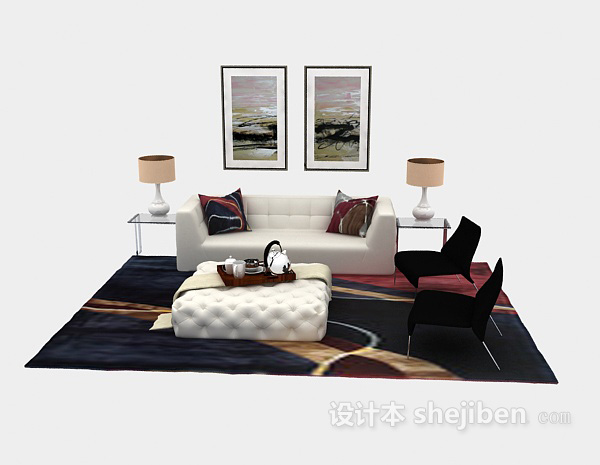 现代风格现代家庭双人沙发3d模型下载