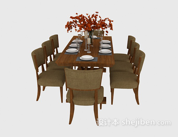 地中海风格家用餐桌椅3d模型下载