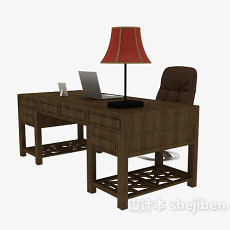 中式实木办公桌3d模型下载
