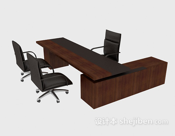 现代风格简约实木办公桌椅3d模型下载