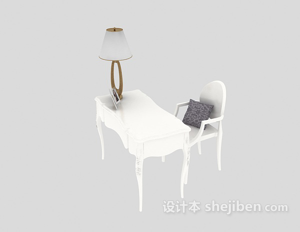 欧式风格白色欧式书桌3d模型下载
