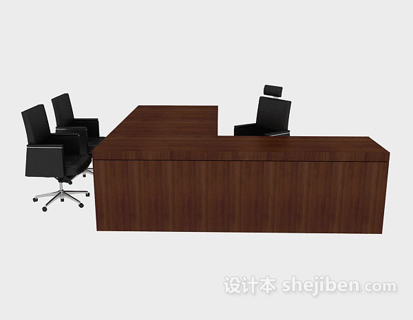 现代风格实木棕色办公桌椅组合3d模型下载