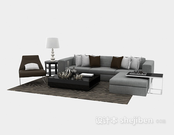现代灰色沙发3d模型下载