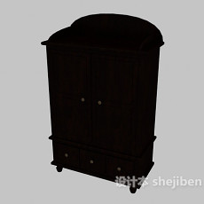 中式黑色衣柜3d模型下载