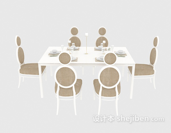 地中海风格白色餐桌椅3d模型下载