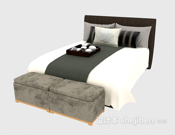 免费家具双人床3d模型下载