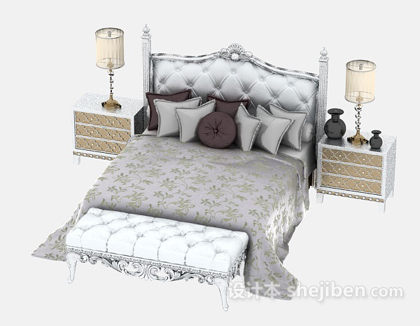 免费欧式双人床、沙发组合3d模型下载
