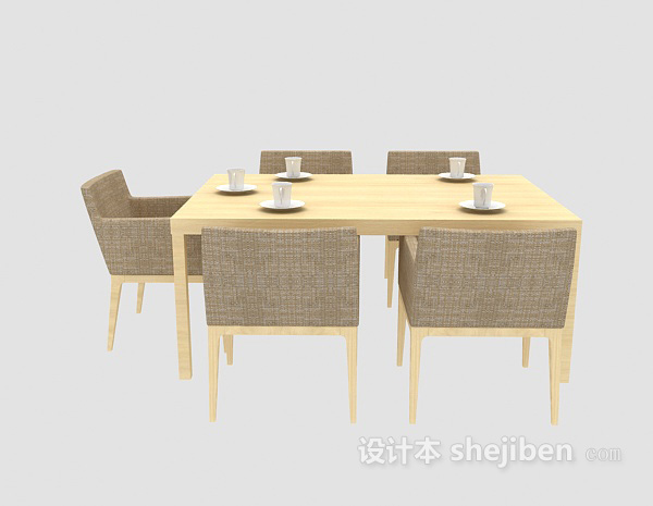 田园风格餐桌桌椅组合3d模型下载