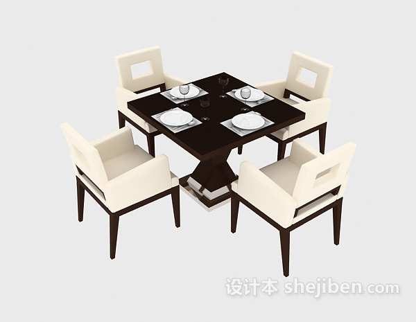 免费新中式餐桌椅3d模型下载