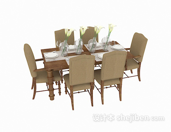 其它美式六人餐桌餐椅3d模型下载