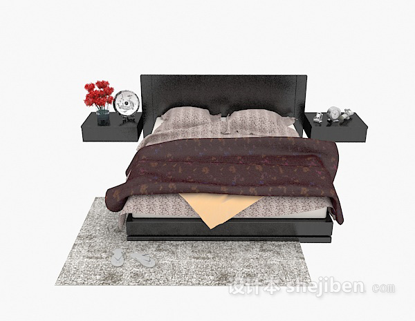 现代风格现代实木家具床3d模型下载