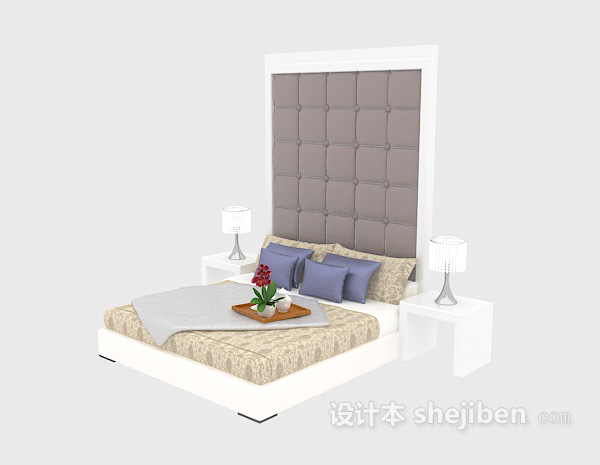 白色现代家居床3d模型下载