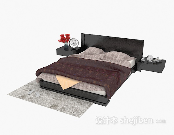 免费现代实木家具床3d模型下载