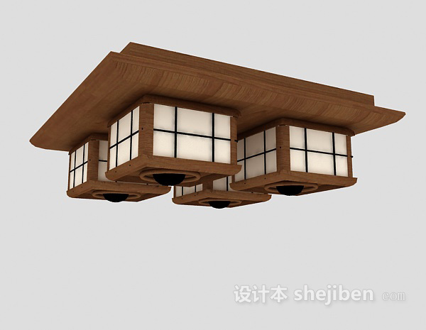 实木中式吊灯3d模型下载
