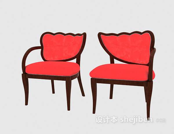 免费红色实木休闲椅3d模型下载