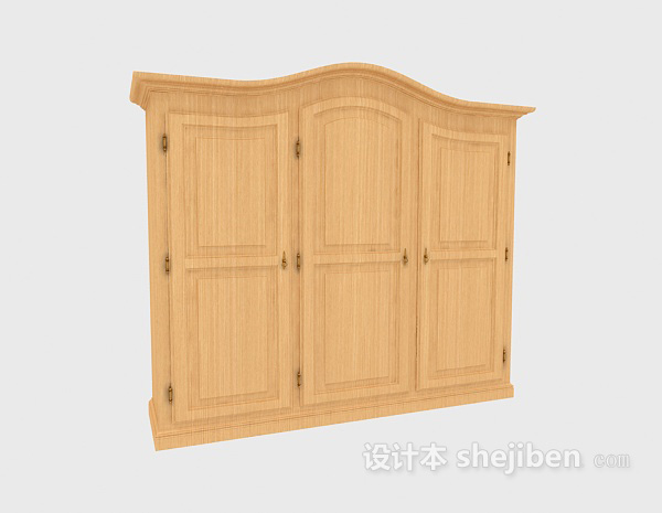 免费欧式木色三门衣柜3d模型下载