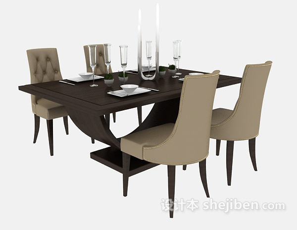 美式四人家居餐桌3d模型下载