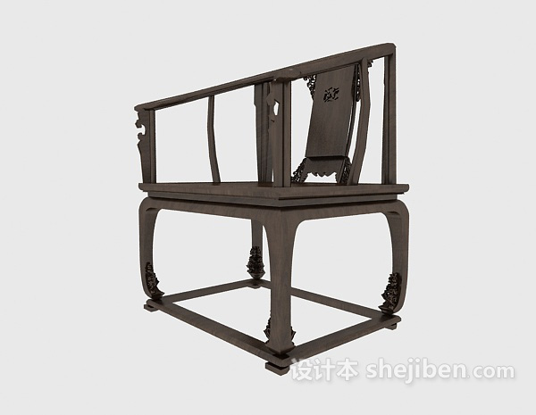 免费中式实木扶手椅3d模型下载