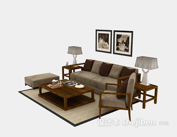 家居组合沙发3d模型下载