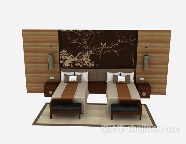 欧式风格欧式实木单人床3d模型下载