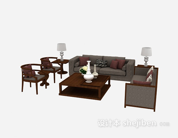 家居多人沙发组合3d模型下载