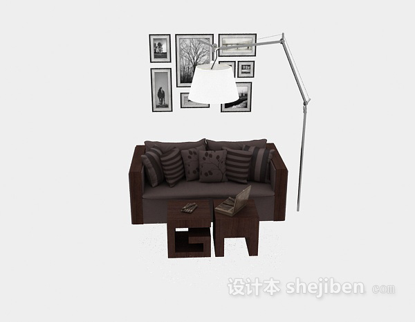 现代风格现代实木双人沙发3d模型下载