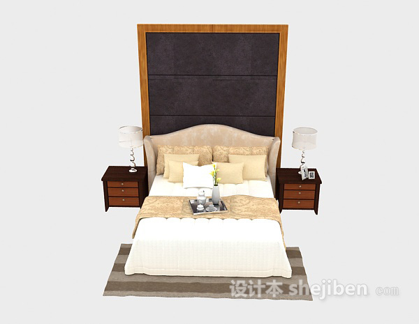 现代风格现代家居实木床3d模型下载