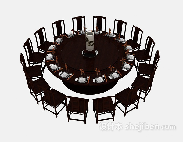 免费中式大型桌椅组合3d模型下载
