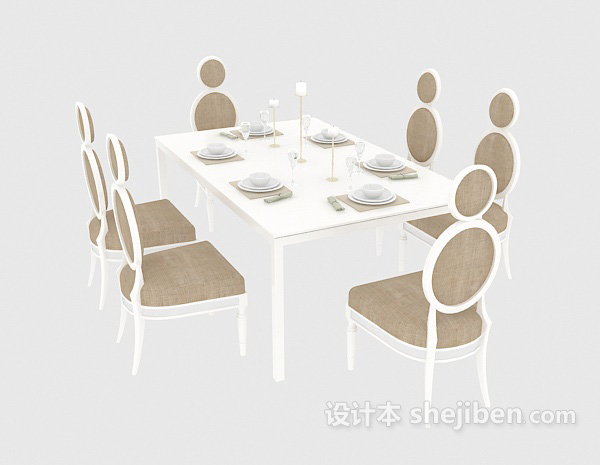 白色餐桌椅3d模型下载