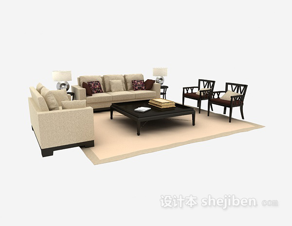 免费美式家居组合沙发3d模型下载