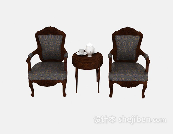 欧式风格欧式单人沙发桌椅3d模型下载