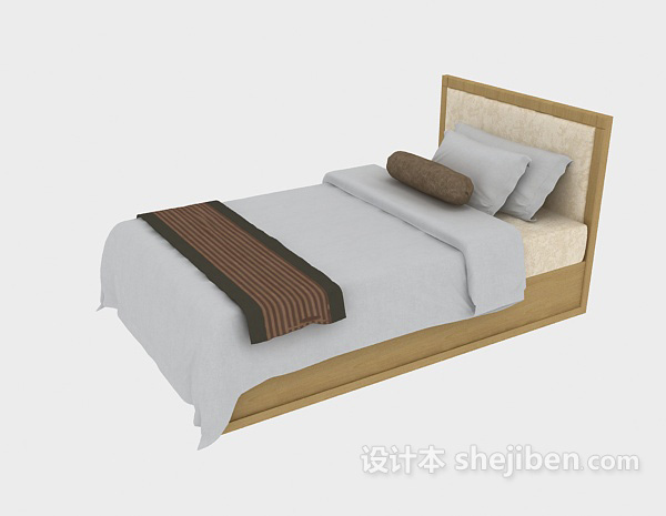 现代实木单人床3d模型下载