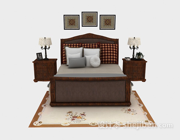 欧式风格欧式实木双人床具3d模型下载
