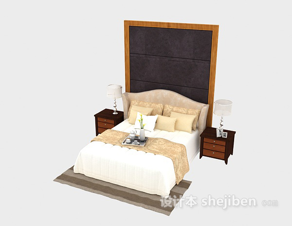 免费现代家居实木床3d模型下载