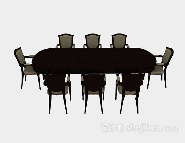 地中海风格实木餐桌餐椅3d模型下载
