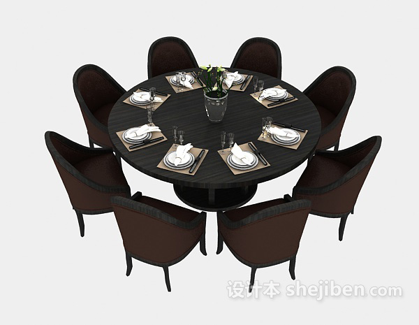 地中海风格餐桌餐椅组合3d模型下载