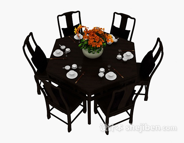 中式风格中式家居餐桌椅3d模型下载