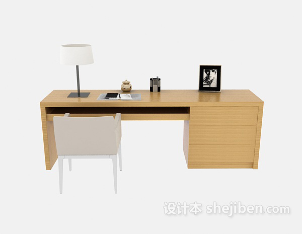 免费家庭实木书桌3d模型下载