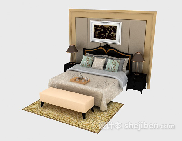免费欧式实木双人床3d模型下载