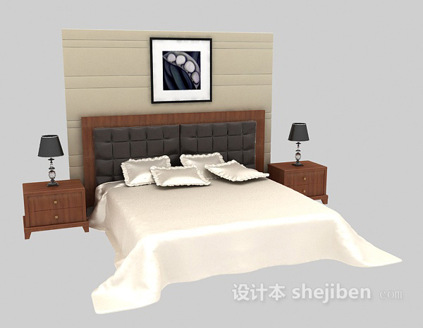 免费家居实木双人床3d模型下载