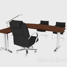 办公实木桌椅3d模型下载
