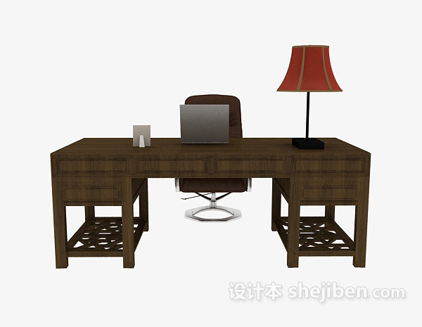 中式风格中式实木办公桌3d模型下载